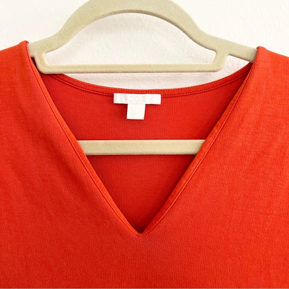 COS Short Sleeved V-neck Cotton Dress, Vibrant Orange Red, Small - Picture 5 of 9